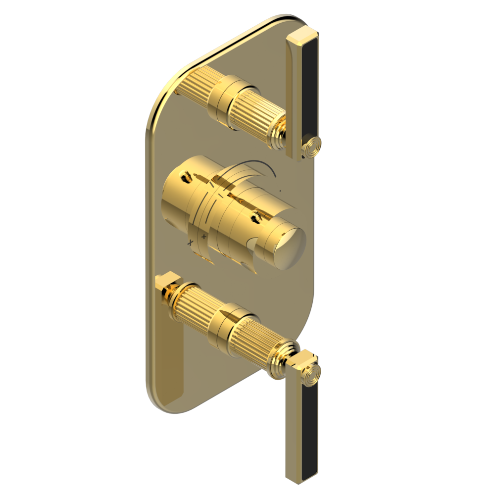 Set de finition THG pour douche thermostatique à encastrer avec deux robinets d'arrêt pour installation verticales à 2 fonctions - Collection "Grand Central Onyx noir" — vue 3
