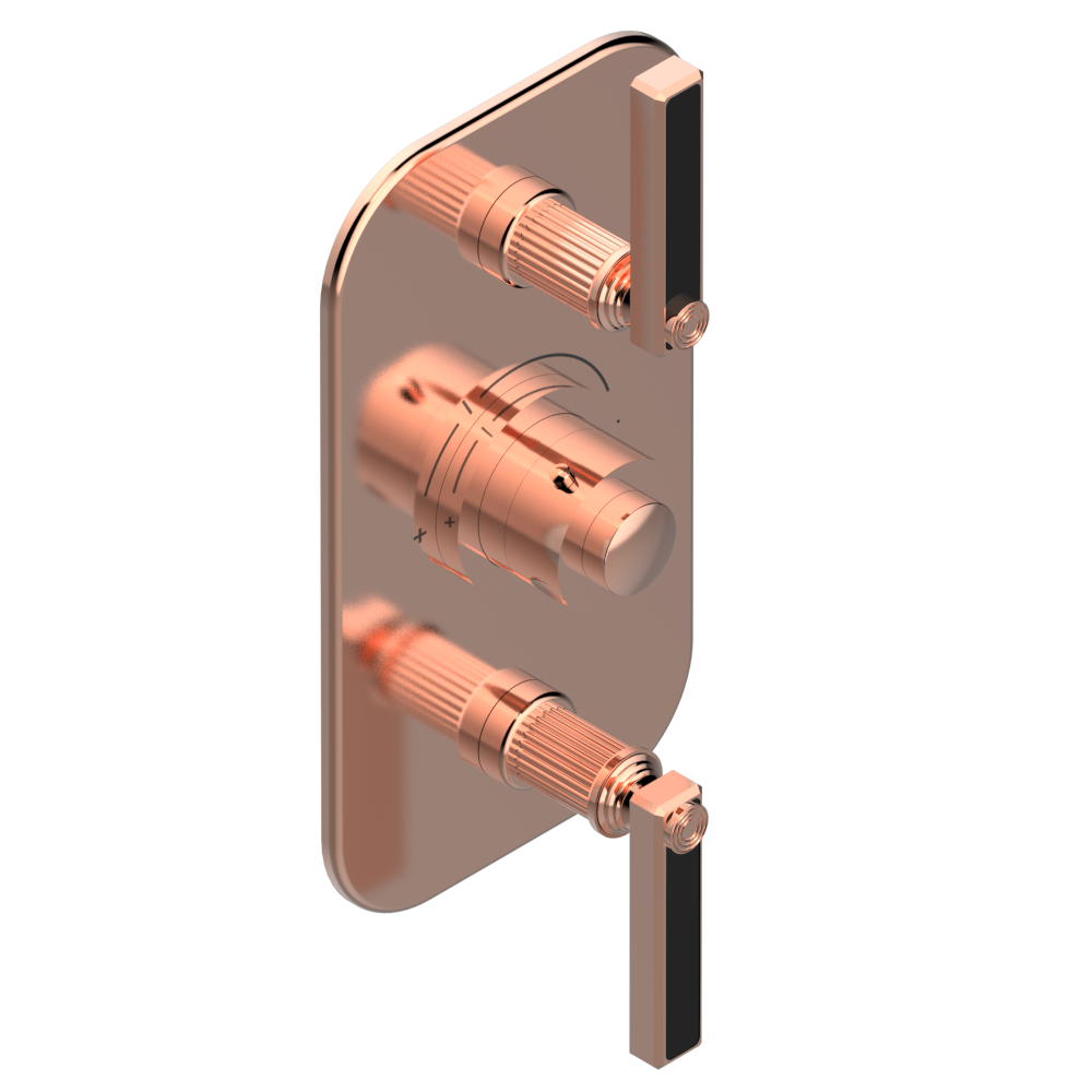 Set de finition THG pour douche thermostatique à encastrer avec deux robinets d'arrêt pour installation verticales à 2 fonctions - Collection "Grand Central Onyx noir" — vue 4