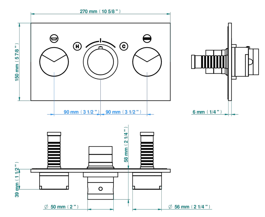 Set de finition THG pour douche thermostatique à encastrer avec deux robinets d'arrêt pour installation horizontale à 2 fonctions - Collection "Yoko Delta" - vue 6