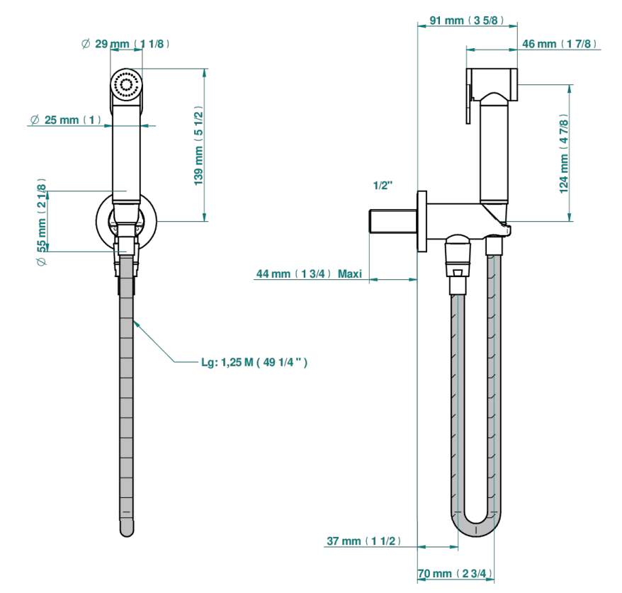 Ensemble hygiénique de WC THG avec douchette à gâchette, flexible et butée de sécurité intégrée sur sortie murale - Collection "Yoko Delta" - vue 7