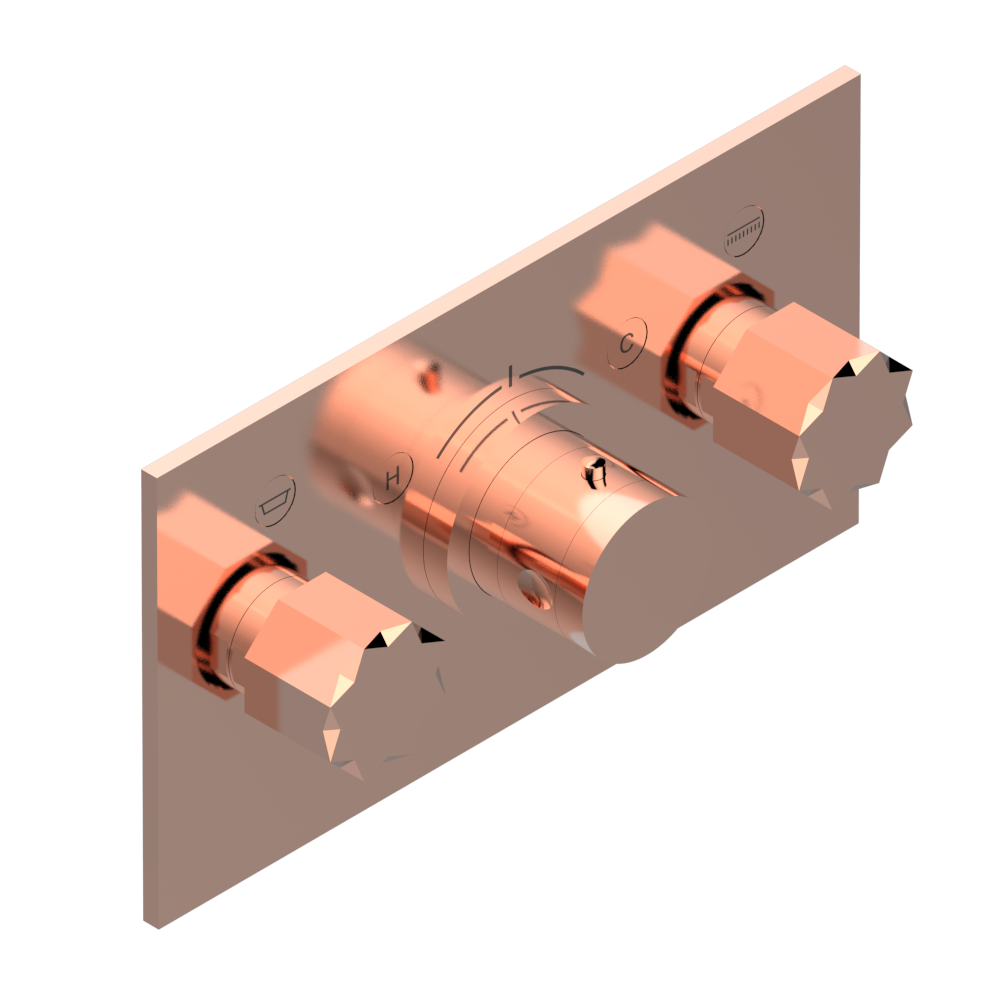 Set de finition THG pour douche thermostatique à encastrer avec deux robinets d'arrêt pour installation horizontale à 2 fonctions - Collection "Nihal métal lisse" — vue 4