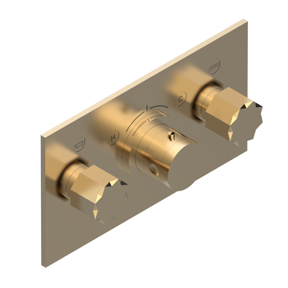 Set de finition THG pour douche thermostatique à encastrer avec deux robinets d'arrêt pour installation horizontale à 2 fonctions - Collection "Nihal métal lisse" — vue 5
