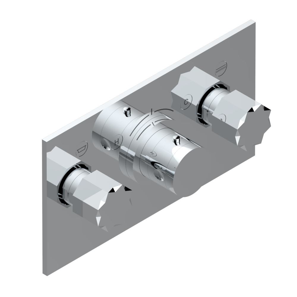 Set de finition THG pour douche thermostatique à encastrer avec deux robinets d&#39;arrêt pour installation horizontale à 2 fonctions - Collection &quot;Nihal métal lisse&quot;