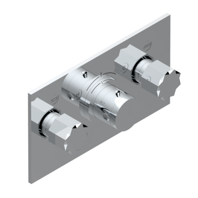 Set de finition THG pour douche thermostatique à encastrer avec deux robinets d'arrêt pour installation horizontale à 2 fonctions - Collection "Nihal métal lisse"