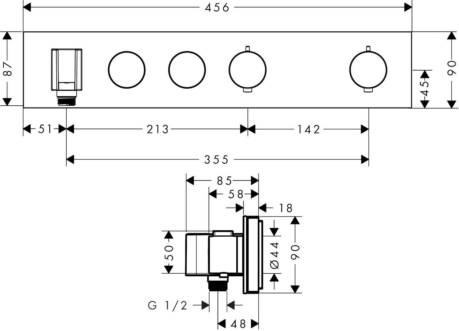 Module thermostatique encastré Axor ShowerSolutions 2 fonctions en Or rouge poli