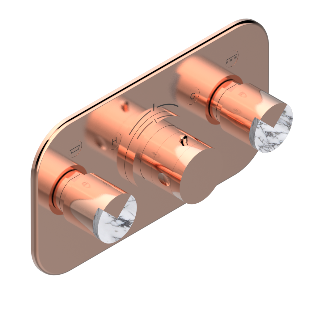 Set de finition THG pour douche thermostatique à encastrer avec deux robinets d'arrêt pour installation horizontale à 2 fonctions - Collection "Le 9 howlite" — vue 4