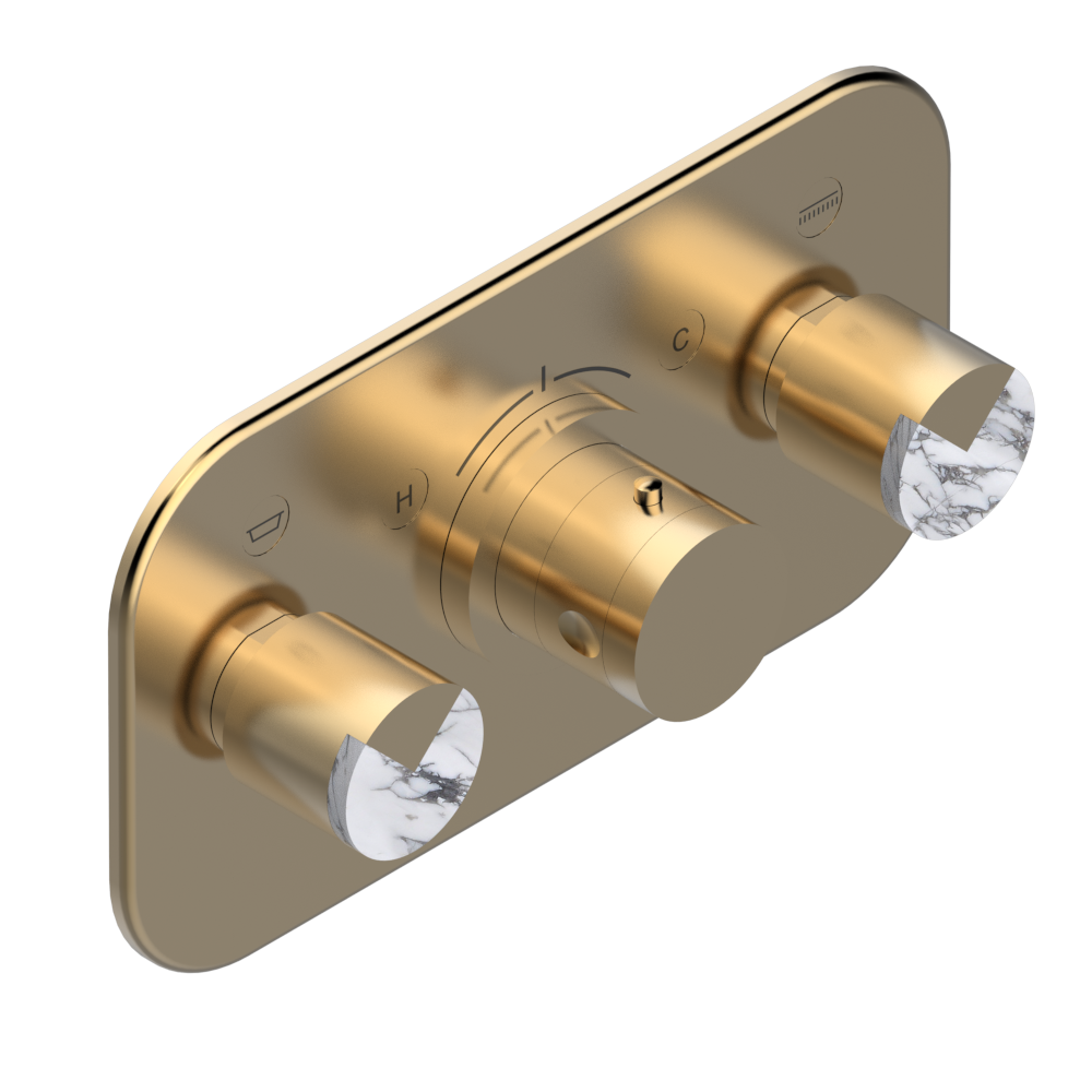 Set de finition THG pour douche thermostatique à encastrer avec deux robinets d'arrêt pour installation horizontale à 2 fonctions - Collection "Le 9 howlite" — vue 5