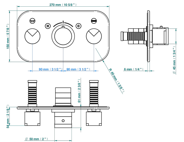 Set de finition THG pour douche thermostatique à encastrer avec deux robinets d'arrêt pour installation horizontale à 2 fonctions - Collection "Le 9 howlite" - vue 6