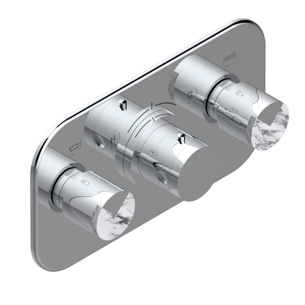 Set de finition THG pour douche thermostatique à encastrer avec deux robinets d&#39;arrêt pour installation horizontale à 2 fonctions - Collection &quot;Le 9 howlite&quot;