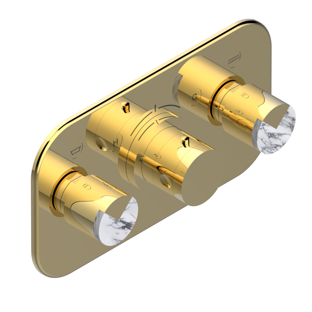 Set de finition THG pour douche thermostatique à encastrer avec deux robinets d'arrêt pour installation horizontale à 2 fonctions - Collection "Le 9 howlite" — vue 3