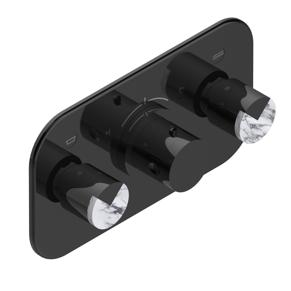 Set de finition THG pour douche thermostatique à encastrer avec deux robinets d'arrêt pour installation horizontale à 2 fonctions - Collection "Le 9 howlite"