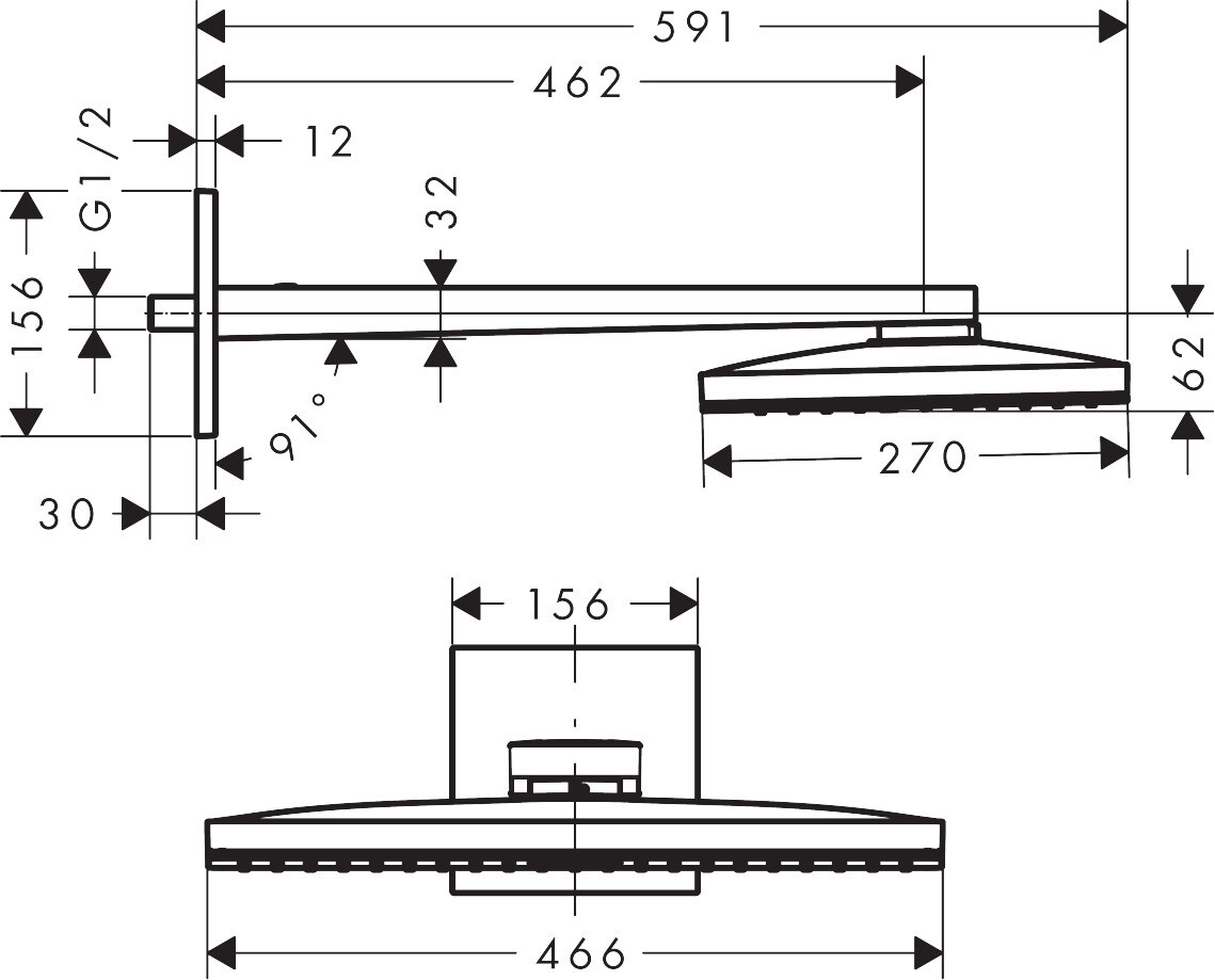 Douche de tête Axor ShowerSolutions 466 1 jet avec bras de douche 460 mm