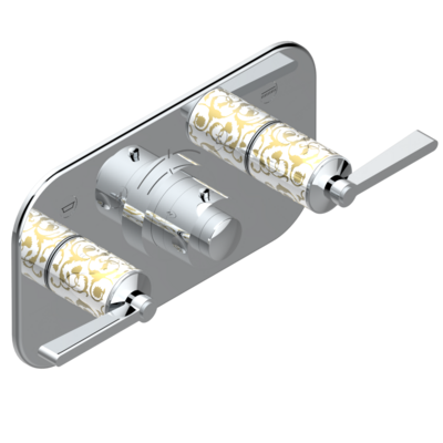 Set de finition THG pour douche thermostatique à encastrer avec deux robinets d&#39;arrêt pour installation horizontale à 2 fonctions - Collection &quot;Froufrou à manettes&quot;