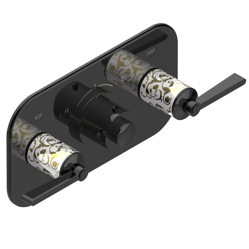 Set de finition THG pour douche thermostatique à encastrer avec deux robinets d'arrêt pour installation horizontale à 2 fonctions - Collection "Froufrou à manettes" - vue 3