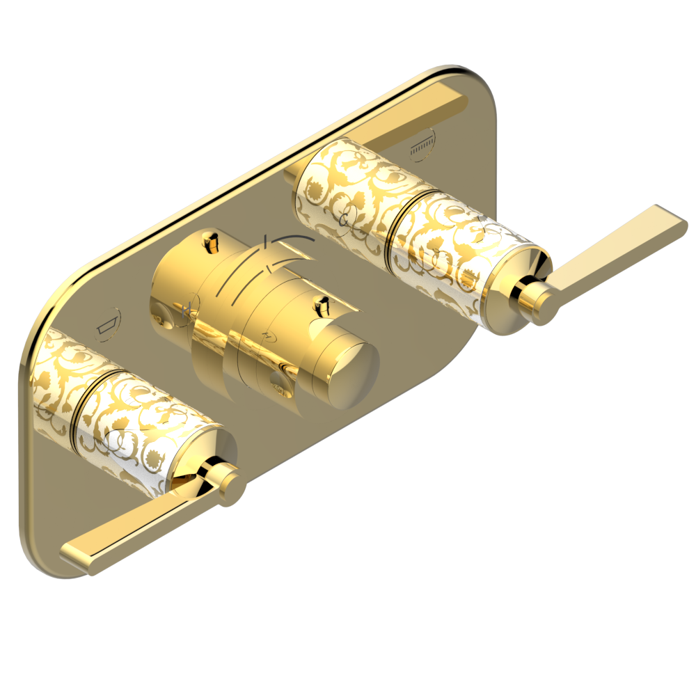 Set de finition THG pour douche thermostatique à encastrer avec deux robinets d'arrêt pour installation horizontale à 2 fonctions - Collection "Froufrou à manettes" - vue 4