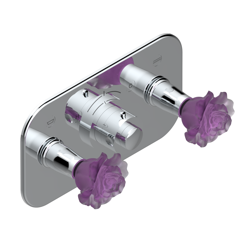 Set de finition pour douche thermostatique à encastrer avec deux robinets d&#39;arrêt pour installation horizontale à 2 fonctions THG Paris - Collection &quot;Rose&quot;