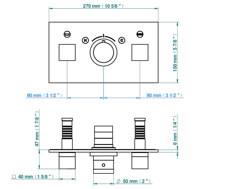 Set de finition THG pour douche thermostatique à encastrer avec deux robinets d'arrêt pour installation horizontale à 2 fonctions - Collection "Montaigne Marbre Grand Antique" - vue 6