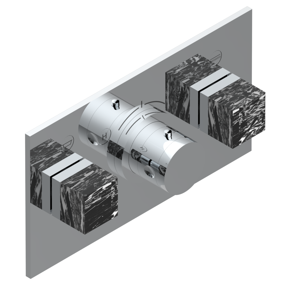 Set de finition THG pour douche thermostatique à encastrer avec deux robinets d&#39;arrêt pour installation horizontale à 2 fonctions - Collection &quot;Montaigne Marbre Grand Antique&quot;