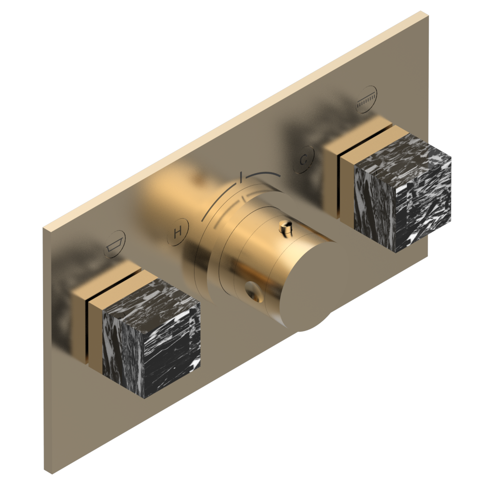 Set de finition THG pour douche thermostatique à encastrer avec deux robinets d'arrêt pour installation horizontale à 2 fonctions - Collection "Montaigne Marbre Grand Antique" — vue 5