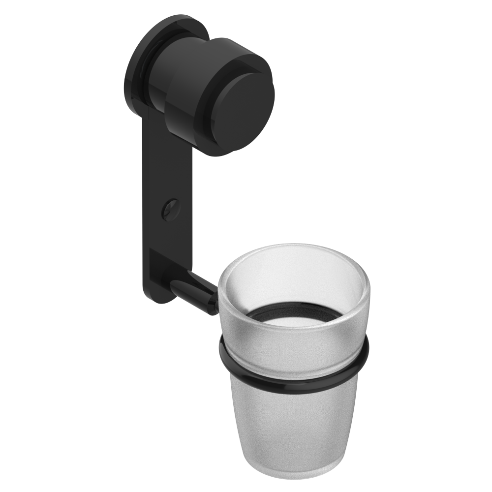 Porte-brosse à dents THG Diplomate avec support mural noir mat et gobelet en verre dépoli.