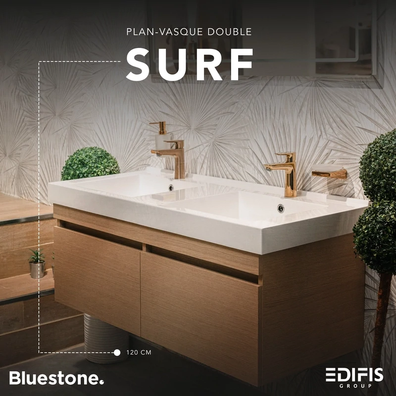 Plan-vasque Surf 120 cm double avec meuble de salle de bains à deux tiroirs