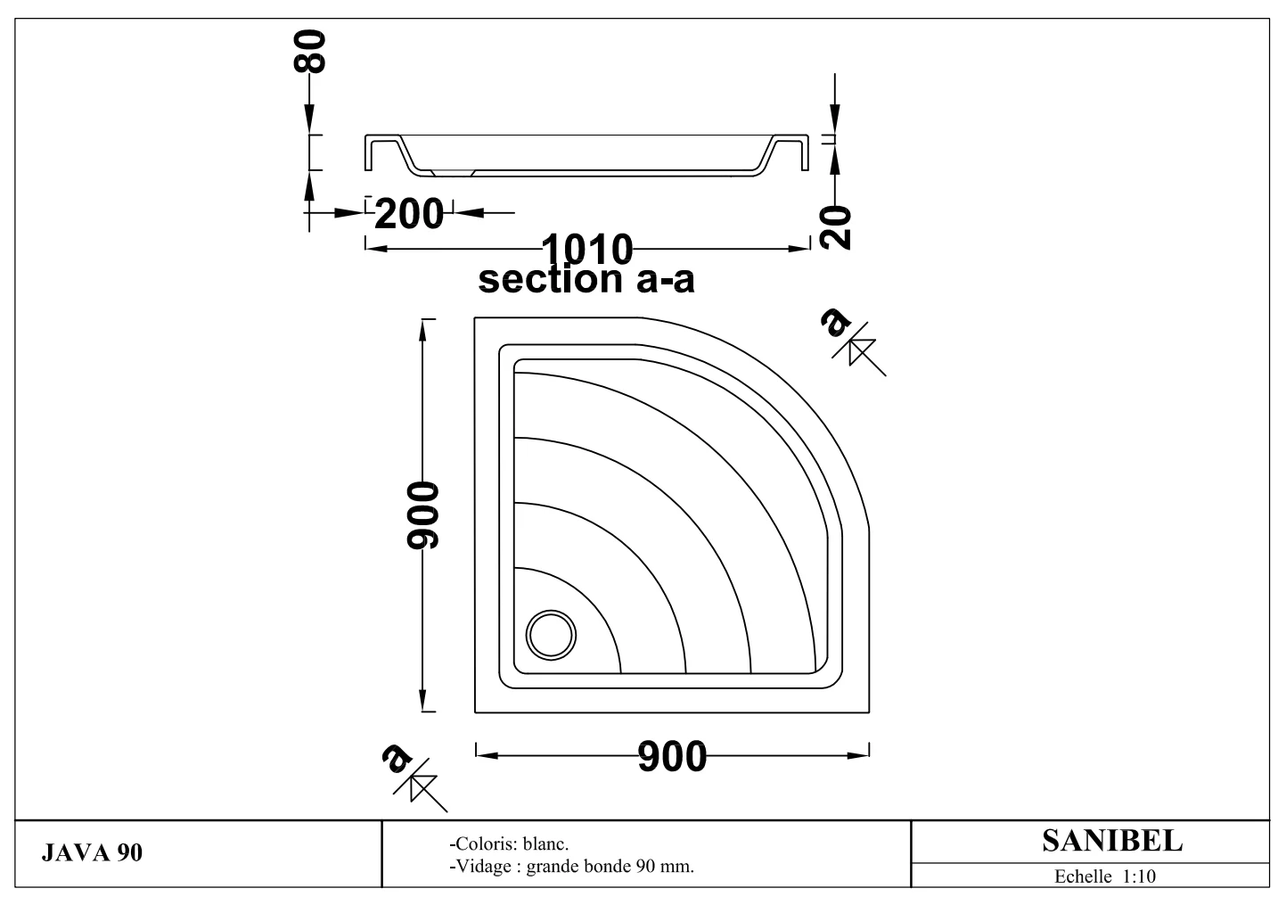 Receveur d'angle Java 90 x 90 cm sans vidage - vue 2
