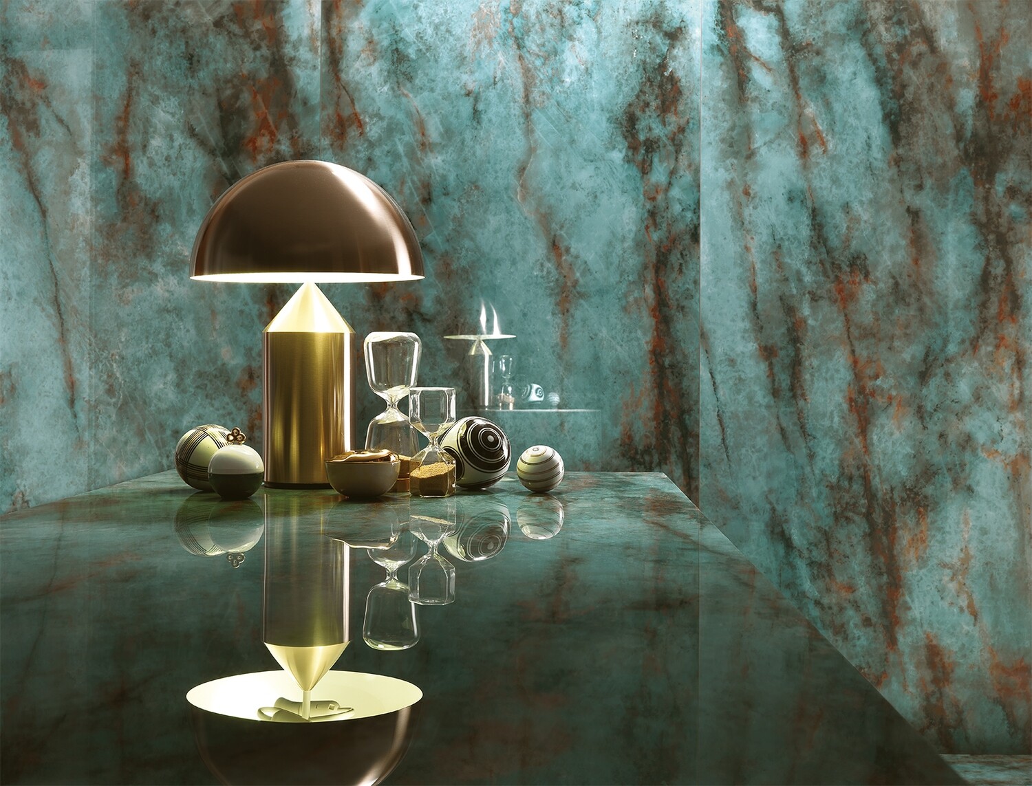 Grès cérame Tagina Patagonia Turchese brillant 120 x 270 cm, rectifié