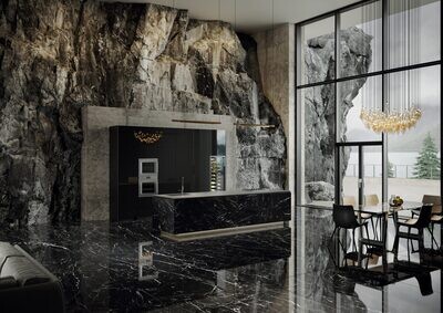 Grès cérame Tagina Marquina Nero brillant 60 x 120 cm, rectifié