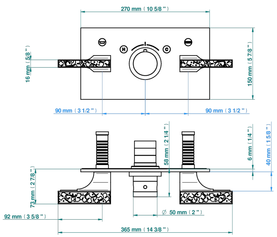 Set de finition THG pour douche thermostatique à encastrer avec deux robinets d'arrêt pour installation horizontale à 2 fonctions - Collection "Ginkgo" - vue 5