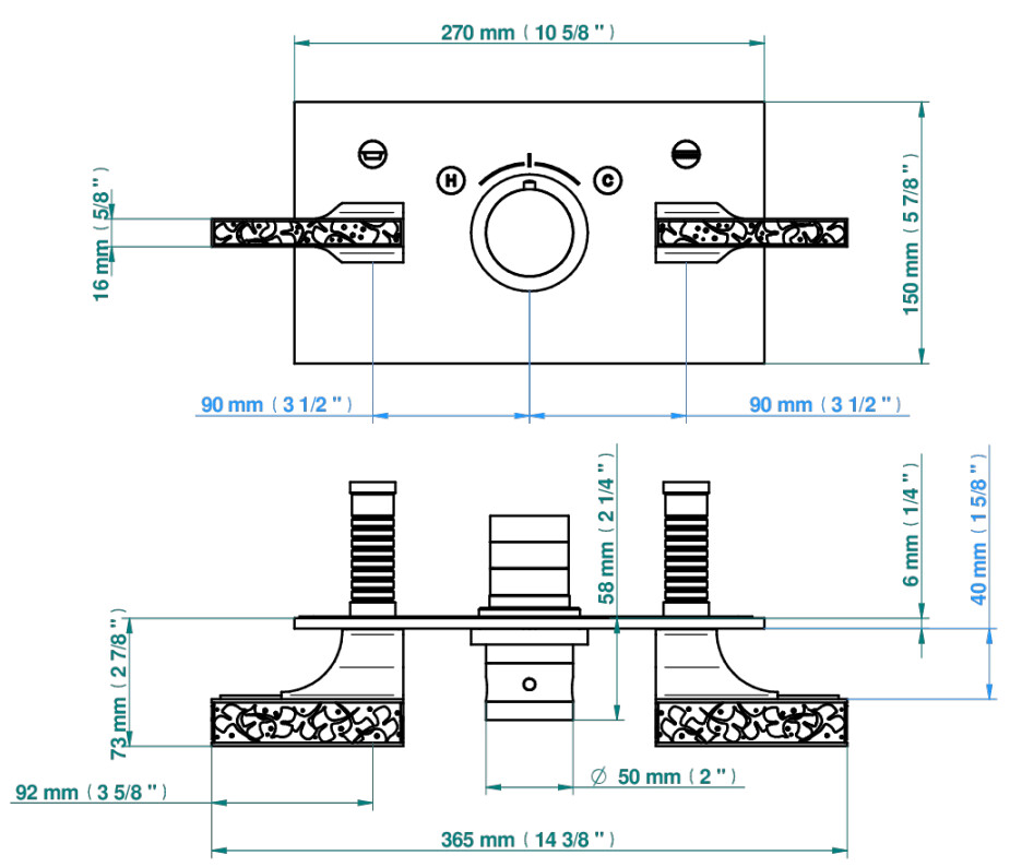 Set de finition THG pour douche thermostatique à encastrer avec deux robinets d'arrêt pour installation horizontale à 2 fonctions - Collection "Ginkgo" — vue 5