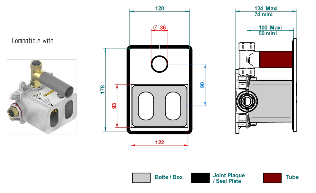 Set de finition THG pour douche thermostatique à encastrer avec un robinet d'arrêt - Collection "Ginkgo" - vue 5
