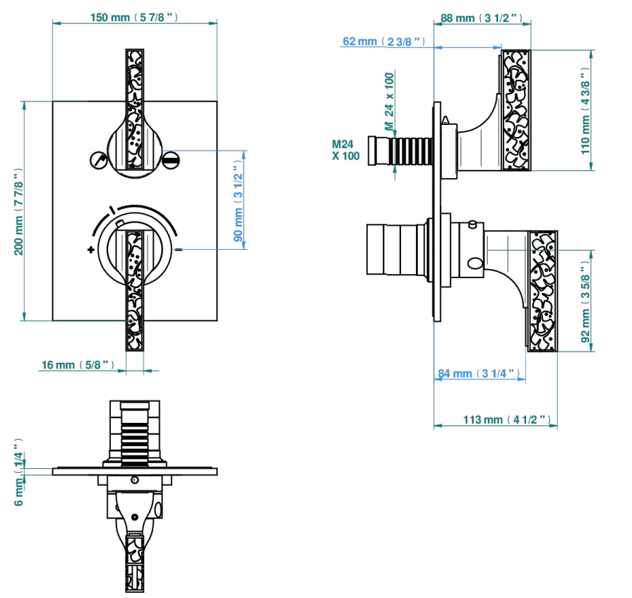 Set de finition THG pour douche thermostatique à encastrer 2 fonctions avec inverseur - Collection "Ginkgo" - vue 5