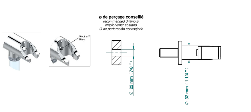 Ensemble hygiénique de WC THG avec douchette à gâchette, flexible et butée de sécurité intégrée sortie murale - Collection "Ginkgo" - vue 8