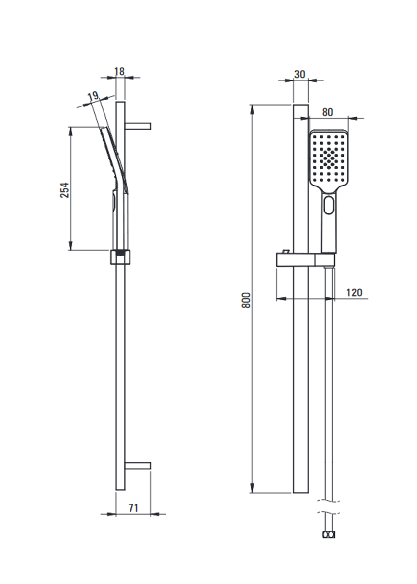 Deante Alpinia Shower Bar with Handheld Showerhead 3 Jets and Matte Black Hose