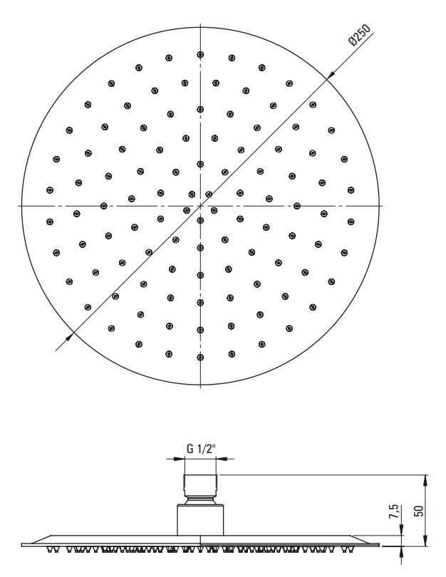 Round Shower Head Deante Cascada 250 in Matte Black