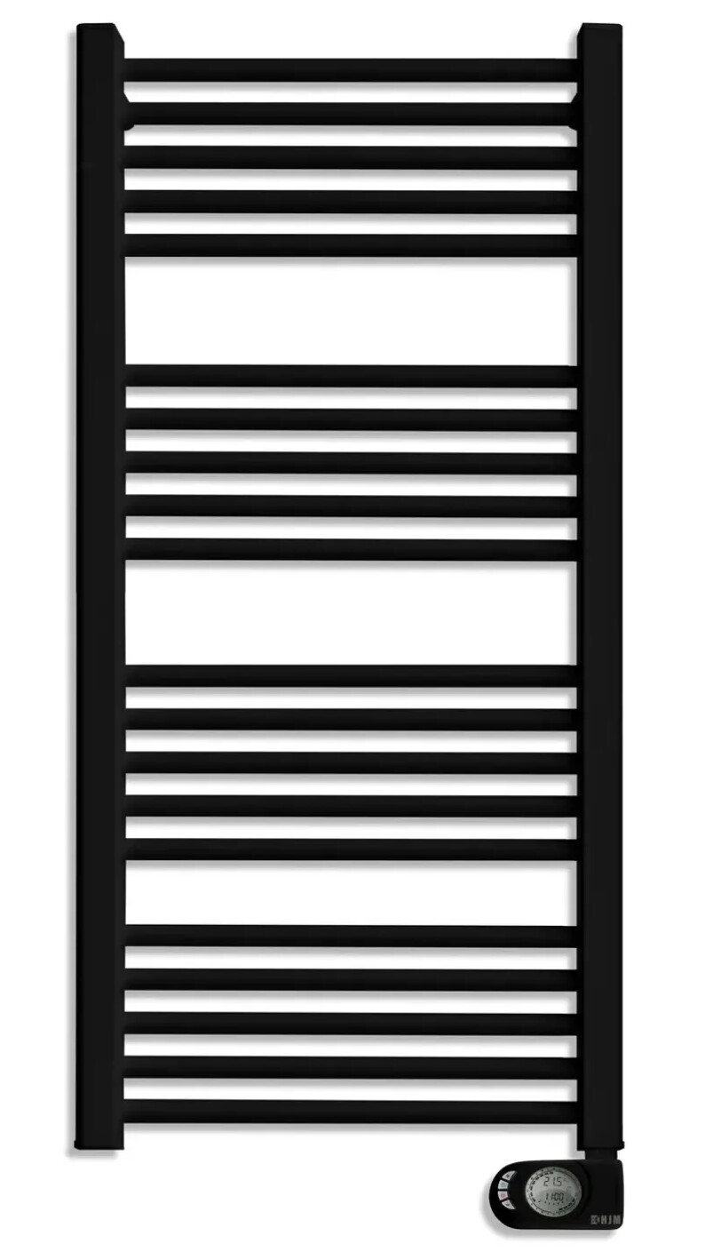 Radiateur sèche-serviettes électrique HJM NOOR (750 W) 110 x 50,5 cm en noir mat avec technologie sans fluide