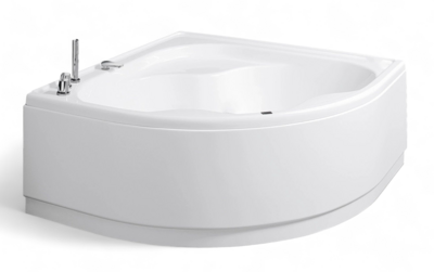 Baignoire d&#39;angle Glass avec tablier, support et pieds - Série Lis - 140 x 140 cm