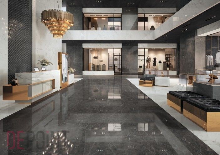Glossy Marvel Grey Stone Porcelain Stoneware 120 x 240 cm - Atlas Concorde