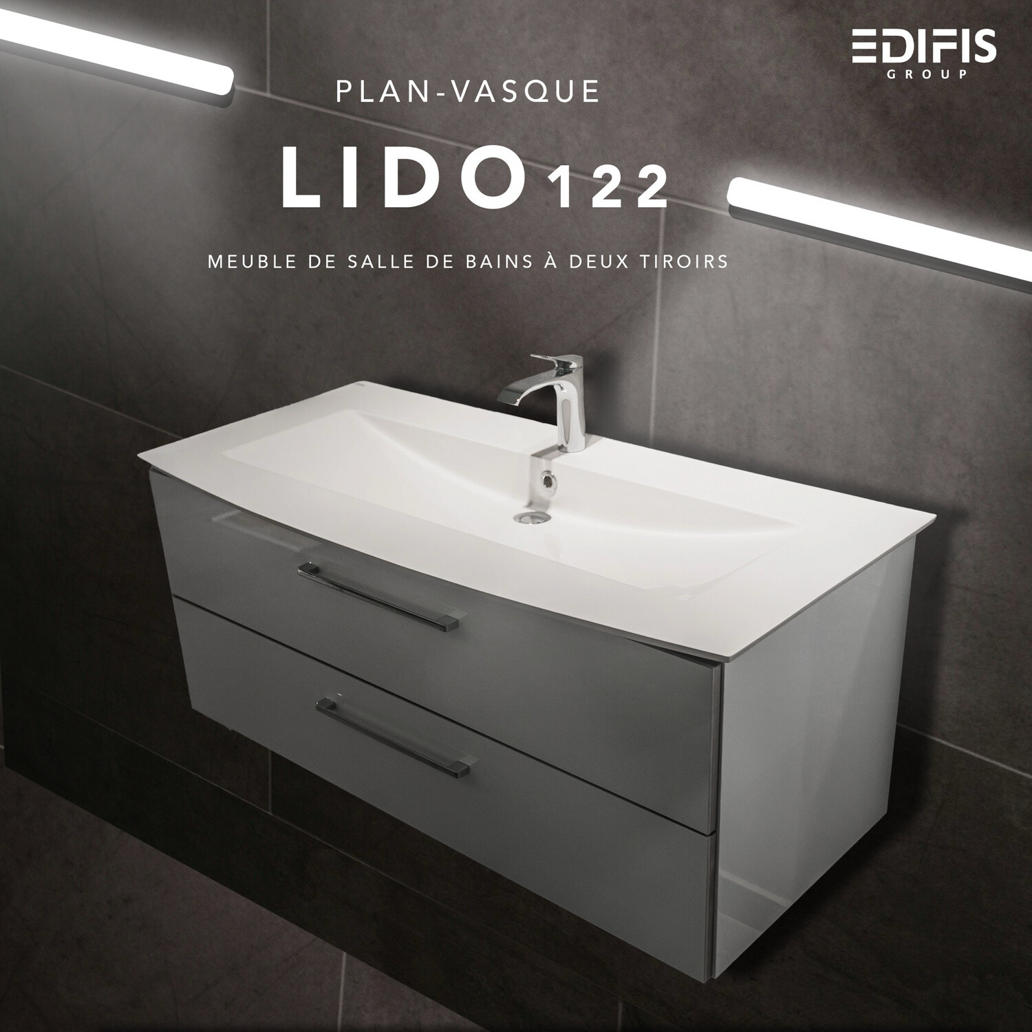 Plan-vasque Lido 122 cm avec meuble de salle de bains à deux tiroirs