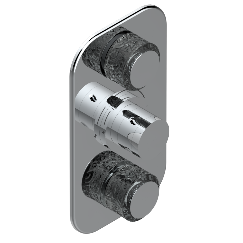 Set de finition THG pour douche thermostatique à encastrer avec deux robinets d&#39;arrêt à 2 fonctions - Collection &quot;New Paradise&quot;, Choix de la finition: Chromé - A02