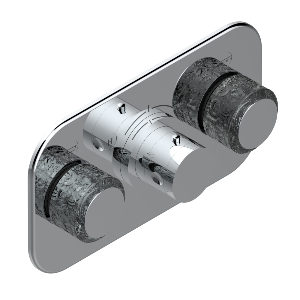Set de finition THG pour douche thermostatique à encastrer avec deux robinets d&#39;arrêt pour installation horizontale à 2 fonctions - Collection &quot;New Paradise&quot;
