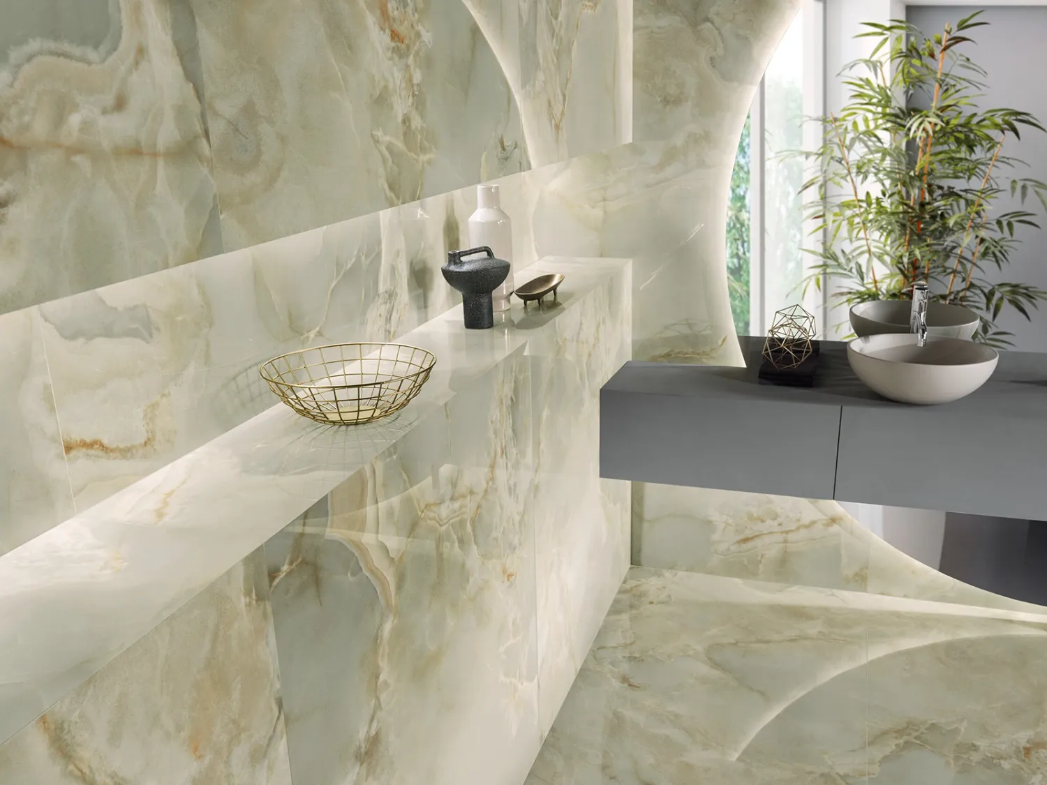 Grès cérame Tagina Onice Reale Smeraldo brillant 120 x 120 cm, rectifié