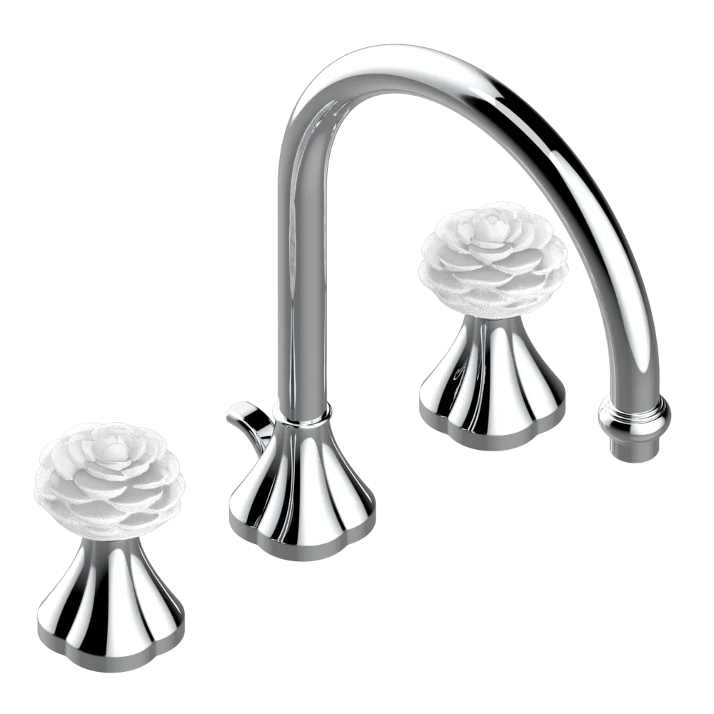 Mélangeur de lavabo 3 trous THG avec vidage - Collection &quot;Camélia Cristal Clair&quot;