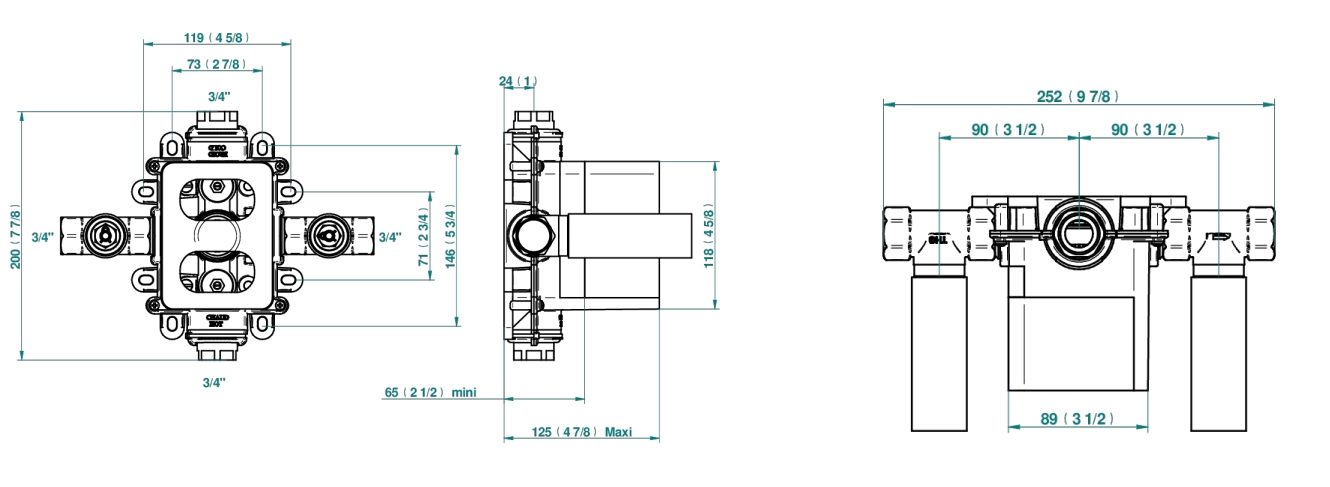 Corps d'encastrement THG pour mitigeur de douche à encastrer thermostatique pour installation horizontale - vue 2