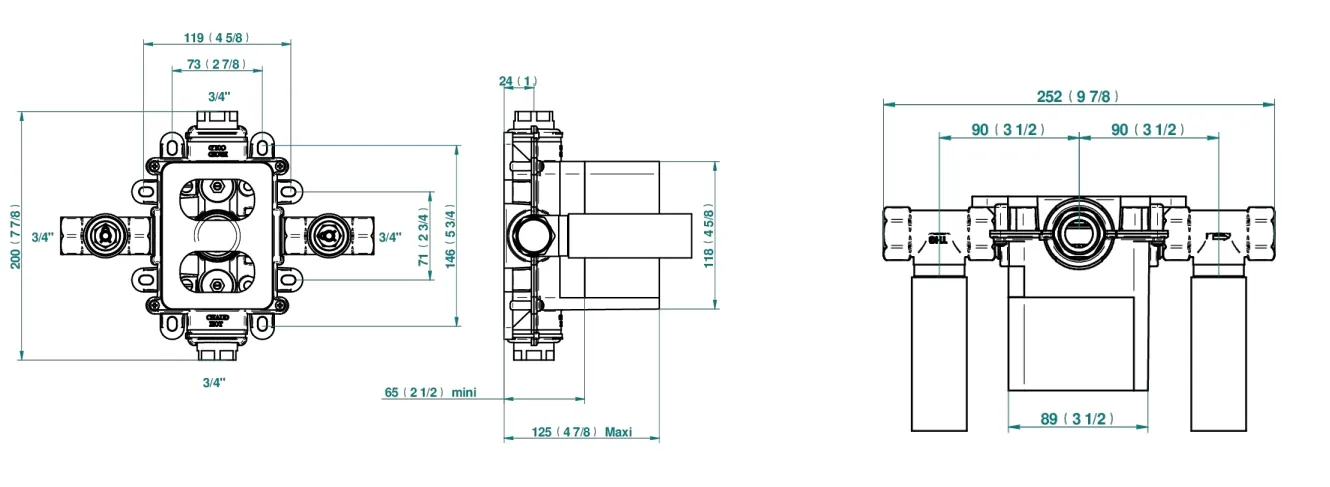 Corps d'encastrement THG pour mitigeur de douche à encastrer thermostatique pour installation horizontale — vue 2