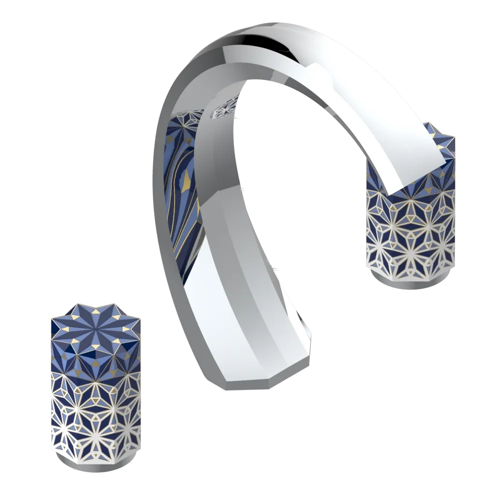 Mélangeur de lavabo 3 trous THG avec vidage pour serrage marbre - Collection &quot;Nihal porcelaine bleue&quot;