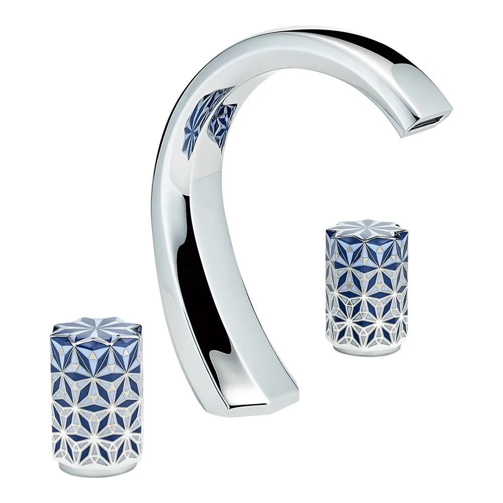 Mélangeur de lavabo 3 trous THG avec vidage - Collection &quot;Nihal porcelaine bleue&quot;