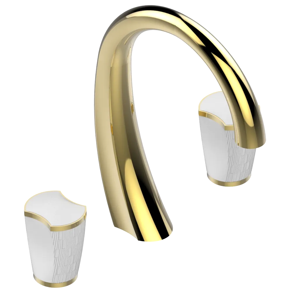 Mélangeur de lavabo 3 trous THG avec vidage pour serrage marbre - Collection "Infini porcelaine blanche"