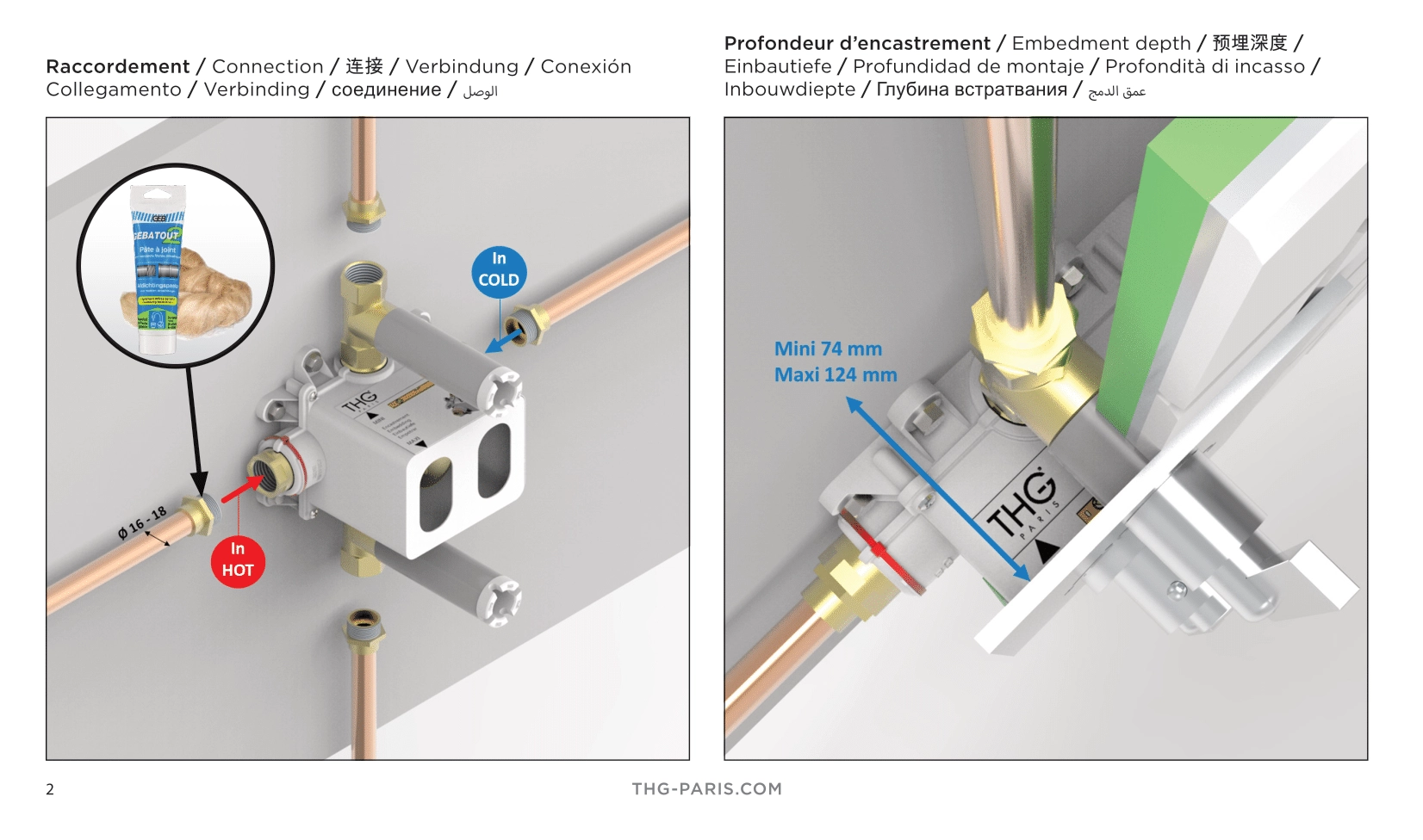 Corps d'encastrement THG pour mitigeur de douche à encastrer thermostatique - vue 4