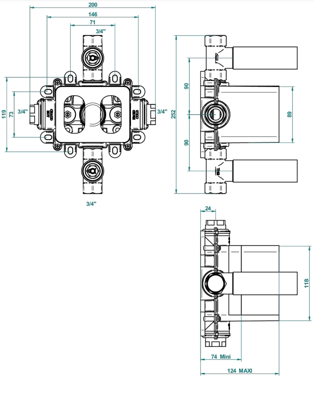 Corps d'encastrement THG pour mitigeur de douche à encastrer thermostatique - vue 2